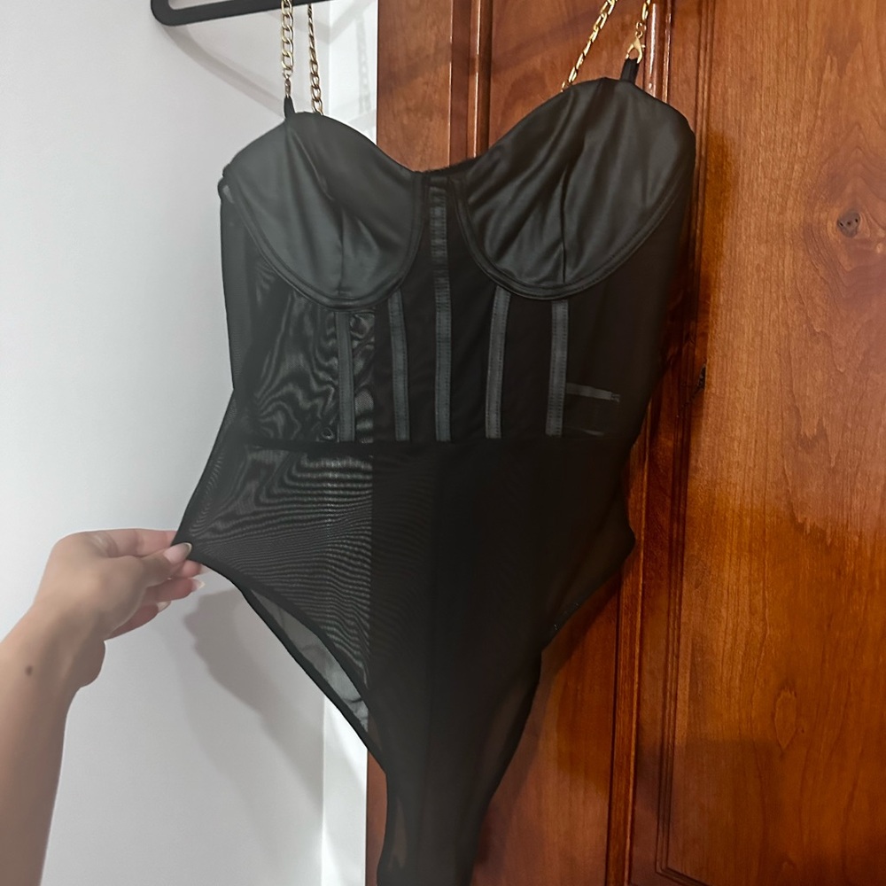 SHEIN Black  Bodysuit with Corset Design